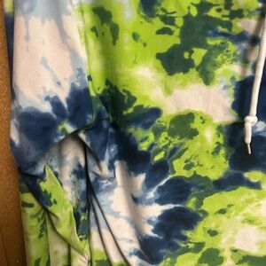 Tie-Dye Hoodie with Blue and Lime Green Print